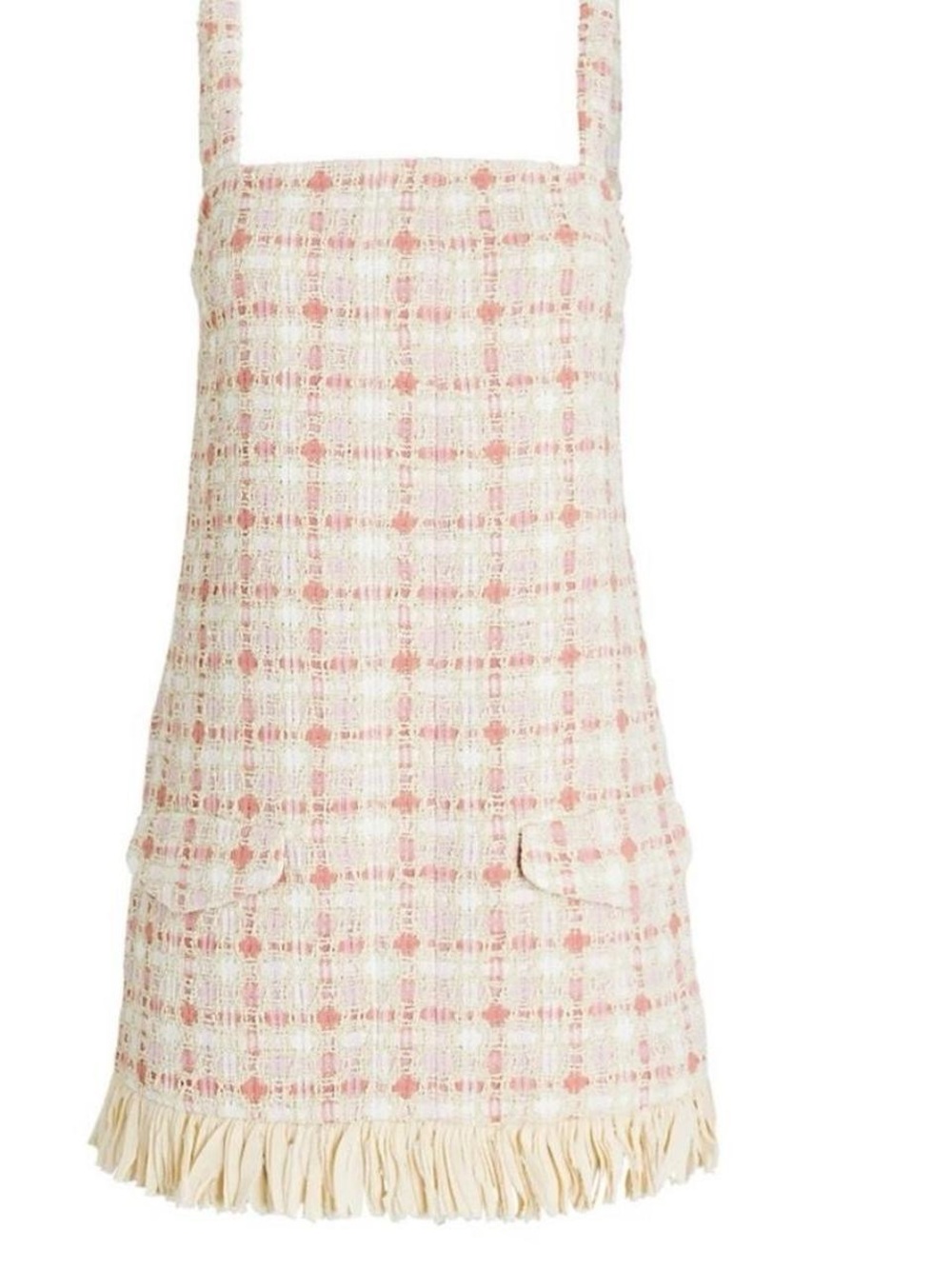 Alexis Pink and Cream Tweed Mini Dress with Fringe